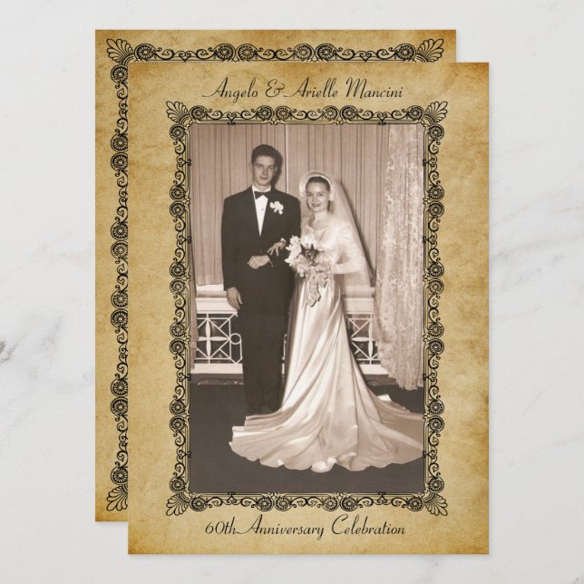 Vintage Feier zum 60. Jahrestag Einladung (Vorne/Hinten)