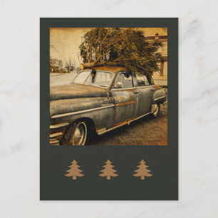 Vintage-Feiertag-Weihnachtsbaum im Auto Postkarte
