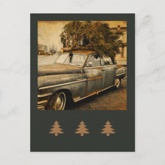 Vintage-Feiertag-Weihnachtsbaum im Auto Postkarte