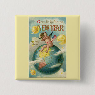 Vintage Feiertage, Grüße für das neue Jahr Button