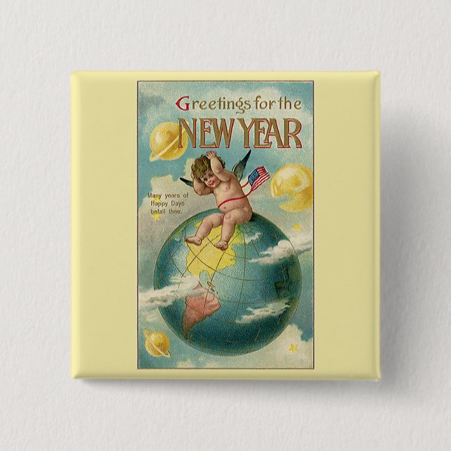 Vintage Feiertage, Grüße für das neue Jahr Button (Vorderseite)