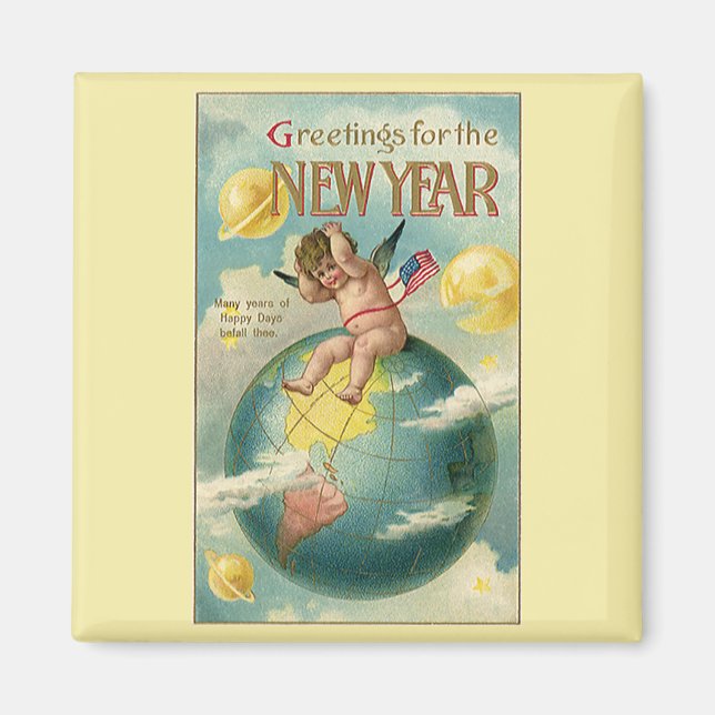 Vintage Feiertage, Grüße für das neue Jahr Magnet (Vorne)