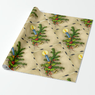 Vintage-Feiertags-Grün-Kerzen-Geschenkpapier Geschenkpapier