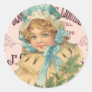 Vintage-Feiertags-Schöne-Mädchen-Weihnachten-Holly Runder Aufkleber