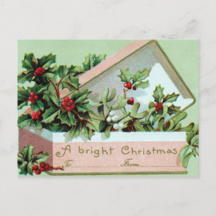 Vintage-Feiertags-Stechpalmen-Beeren-Schachtel-Pos Feiertagspostkarte