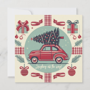 Vintage-Feiertags-Weihnachten-Rot-Retro-Auto