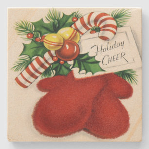Vintage-Feiertagsfreude-Weihnachtshandschuhe Steinuntersetzer