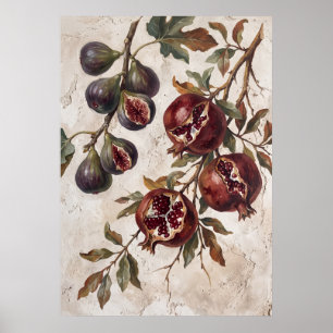 Vintage-Feigen-Granatapfel-Botanikposter Poster