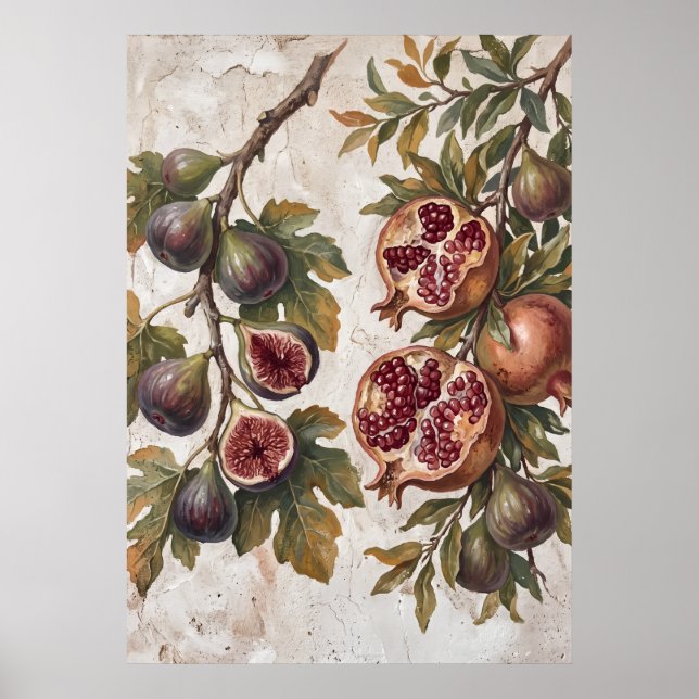 Vintage-Feigen-Granatapfel-Kunstposter Poster (Vorne)