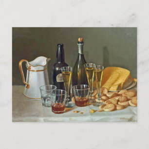 Vintage-Feinbild-Stillleben mit Wein und Käse  Postkarte