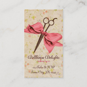 vintage, feminin, Friseur, rosa Schleife, Blumen S Visitenkarte
