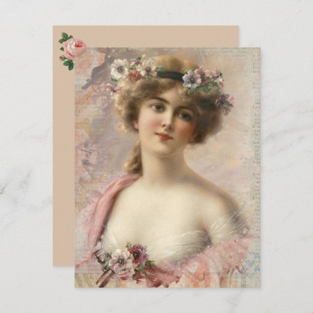 Vintage Feminine Viktorianisch Fashion Grußkarte Dankeskarte (Vorne/Hinten)