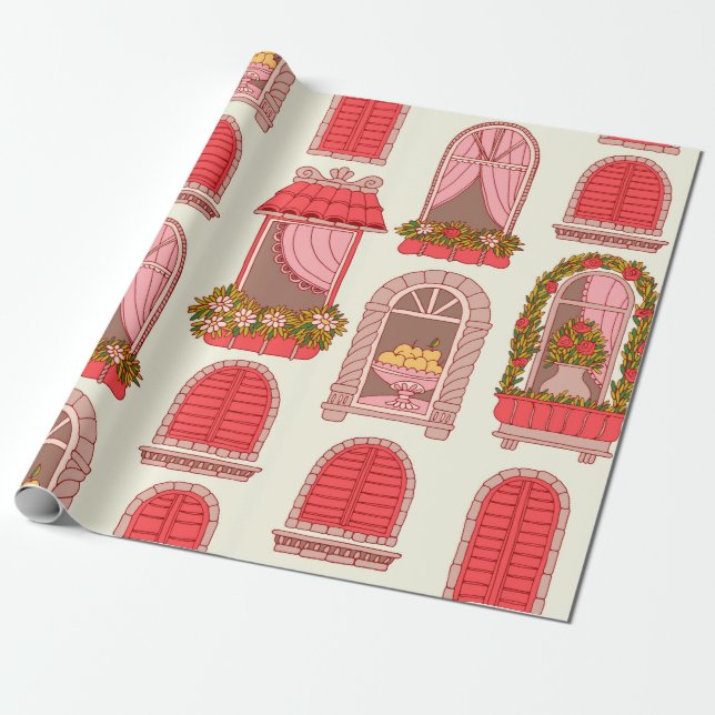Vintage Fensterdarstellung Geschenkpapier (Ungerollt)