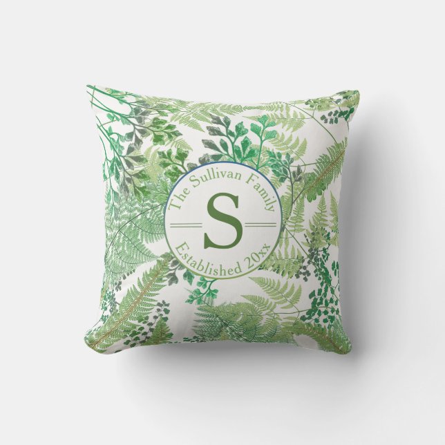 Vintage Ferns | Monogramm der Grünfamilie Kissen Für Draußen (Vorderseite)