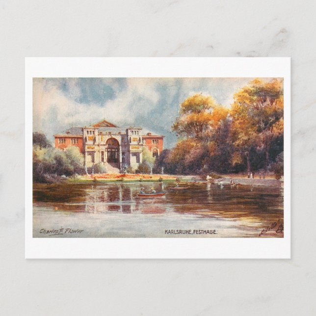 Vintage Festhalle in Karlsruhe, Deutschland Postkarte (Vorderseite)