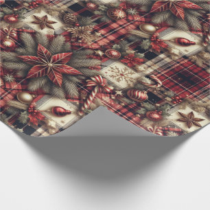 Vintage-Festive-Weihnachts-Botanik-Grün-Plaid Geschenkpapier
