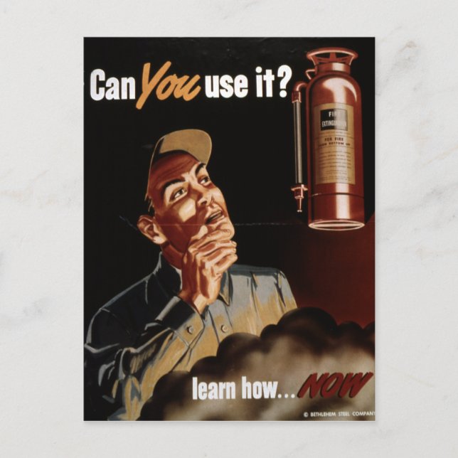 Vintage Feuerlöschsicherheit im Zweiten Weltkrieg Postkarte (Vorderseite)