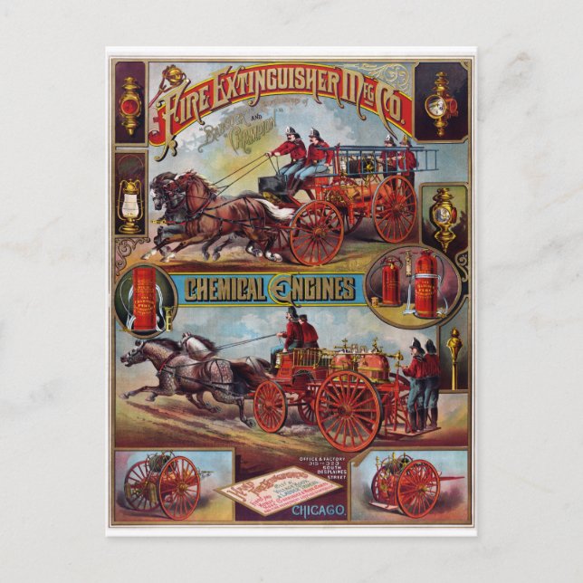 Vintage Feuerlöschwerbung Postkarte (Vorderseite)