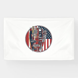 Vintage-Feuerwehrauto Amerikanische Flagge Kreis V Banner