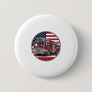 Vintage-Feuerwehrauto Amerikanische Flagge Kreis V Button