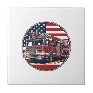 Vintage-Feuerwehrauto Amerikanische Flagge Kreis V Fliese
