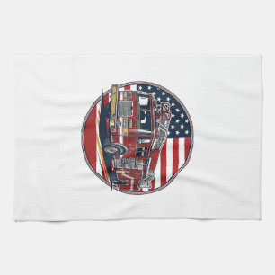 Vintage-Feuerwehrauto Amerikanische Flagge Kreis V Geschirrtuch