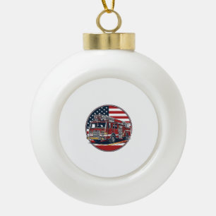 Vintage-Feuerwehrauto Amerikanische Flagge Kreis V Keramik Kugel-Ornament