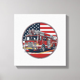 Vintage-Feuerwehrauto Amerikanische Flagge Kreis V Leinwanddruck