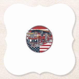 Vintage-Feuerwehrauto Amerikanische Flagge Kreis V Untersetzer