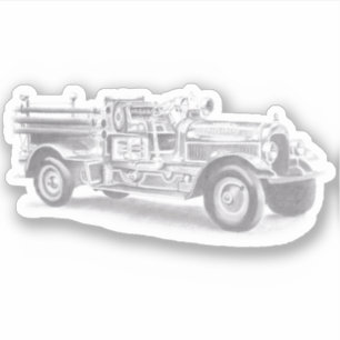 vintage Feuerwehrauto Bleistiftskizze Feuerwehrman Aufkleber