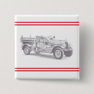 vintage Feuerwehrauto Bleistiftskizze Feuerwehrman Button