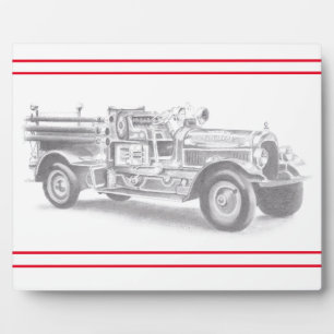 vintage Feuerwehrauto Bleistiftskizze Feuerwehrman Fotoplatte