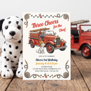 Vintage-Feuerwehrauto Drei Hochrufe zum 3. Geburts Einladung