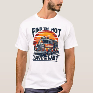 Vintage-Feuerwehrauto-Sonnenuntergang-Grafik-T-Shi T-Shirt
