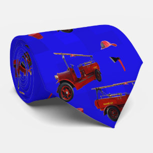 Vintage Feuerwehrfahrzeuge auf blau, Krawatte