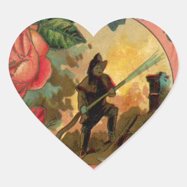 Vintage Feuerwehrkunst der 1880er Jahre Herz-Aufkleber (Vorderseite)