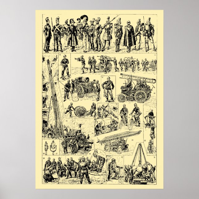 Vintage Feuerwehrkunst Poster (Vorne)