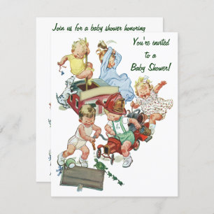 Vintage Feuerwehrleute und LKWs Kinderdusche Einla Einladung