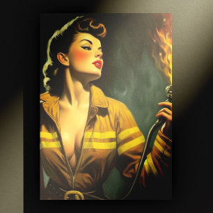 Vintage Feuerwehrmann Pin Up Postkarte