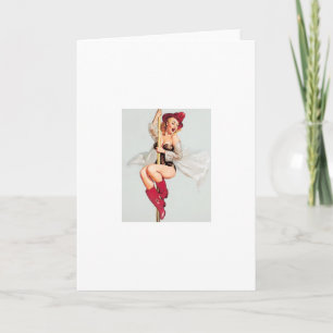 Vintage Feuerwehrmann Stange Pin-Up Mädchen Gruß Karte