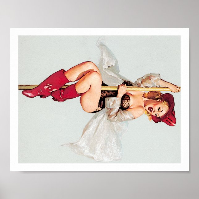 Vintage Feuerwehrmannspole Button-up-Mädchen Poster (Vorne)