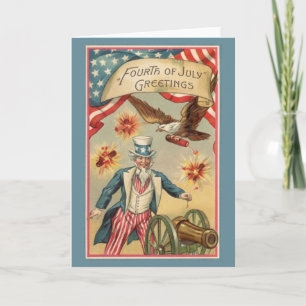 Vintage-Feuerwerk zum 4. Juli mit Onkel Sam Karte