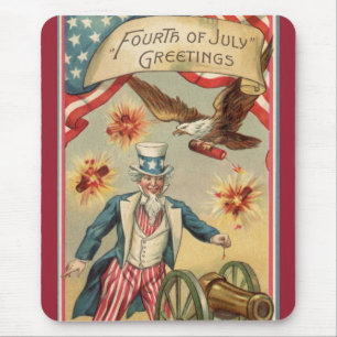 Vintage Feuerwerk zum 4. Juli mit Onkel Sam Mousepad
