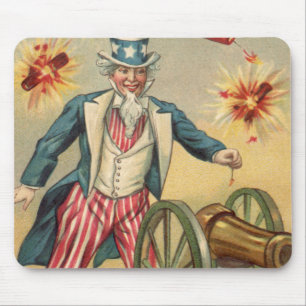 Vintage Feuerwerk zum 4. Juli mit Onkel Sam Mousepad