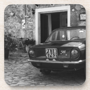 Vintage-FIAT-Auto in Italien in Monochrom Getränkeuntersetzer
