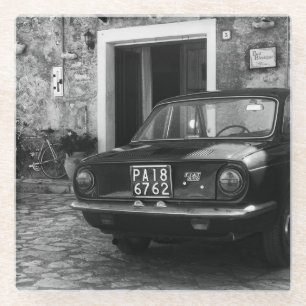 Vintage-FIAT-Auto in Italien in Monochrom Glasuntersetzer