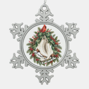 Vintage-Figuren-Eislauf-Klassiker-Weihnachtskranz  Schneeflocken Zinn-Ornament
