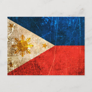 Vintage Filipino-Flagge gekratzt und getragen Postkarte