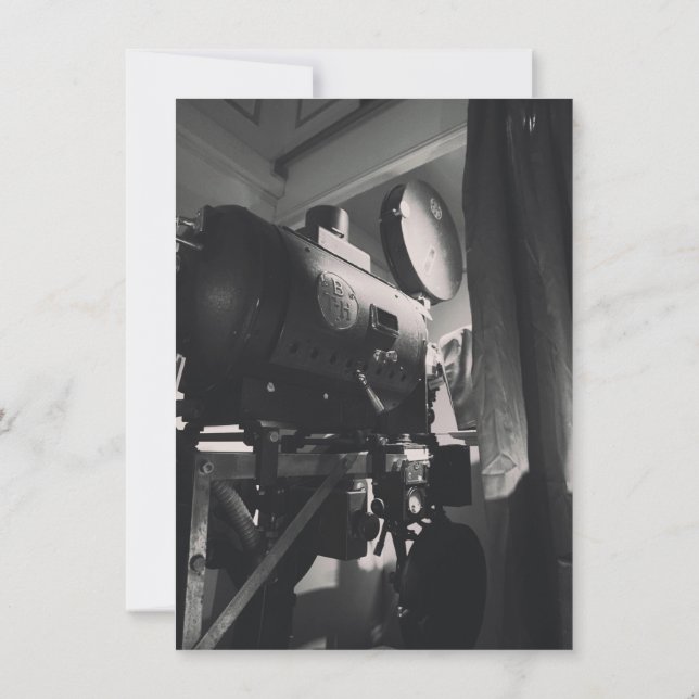 Vintage Filmkamera Fotodruck Einladung (Rückseite)