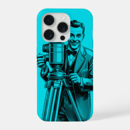 Vintage-Filmkameramann in Blau iPhone 15 Pro Hülle